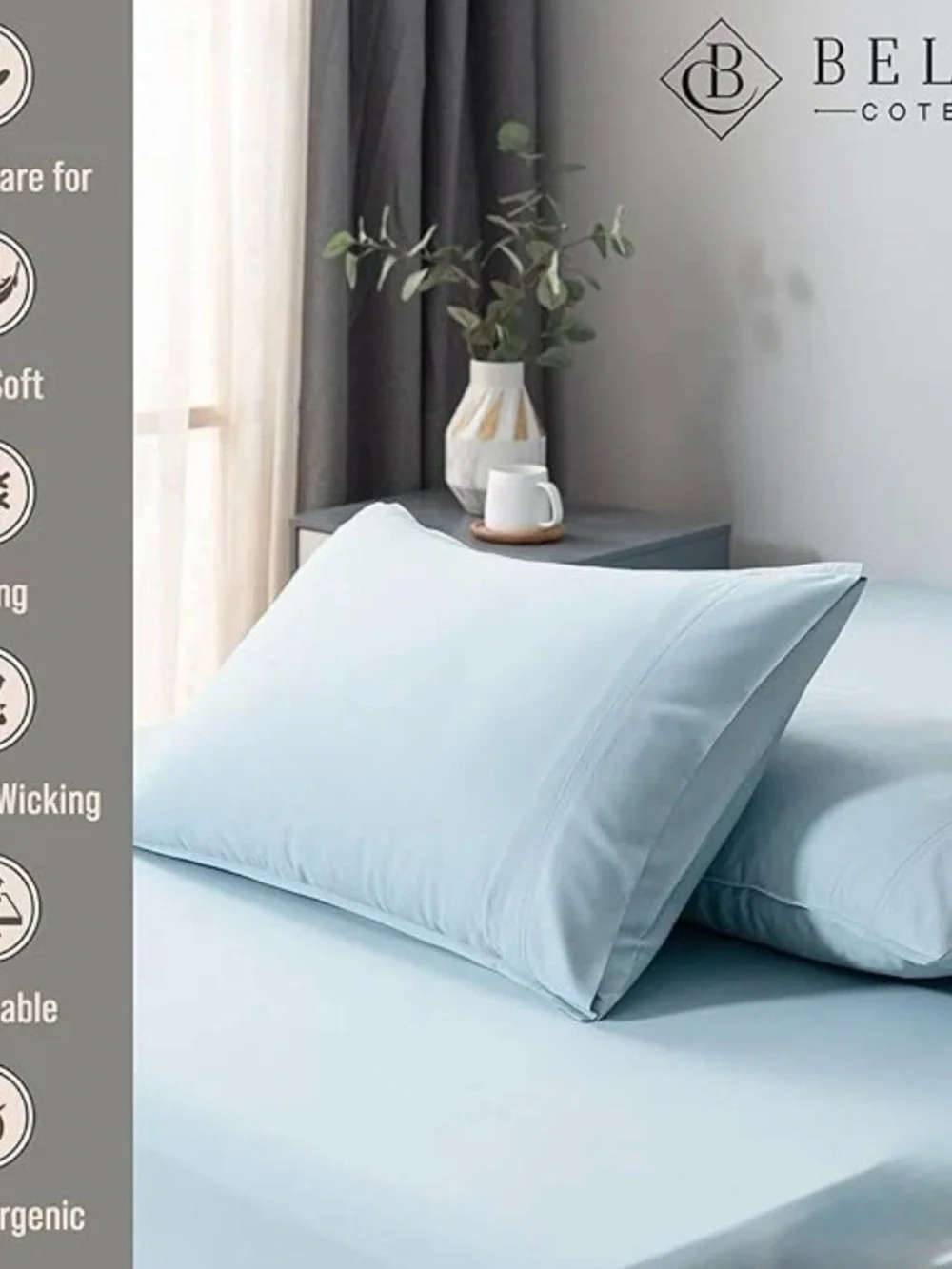 New with tags Bella Coterie viscose bamboo 400 count queen pillowcase set blue